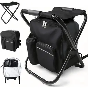 Folding Camping Chair Stool Backpack with Cooler Insulated Picnic Bag, Portable Hunting Fishing Multifunction Chair for Outdoors Hiking Hunting Travel (Black)