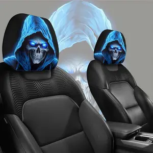 2-Pack Blue Ghost Skull Car Headrest Covers, All-Season Comfort, Halloween & Christmas Decor, Ideal for Long Trips & Daily Commutes