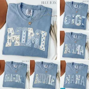 Custom Mama Floral T-shirt Grandma Core Shirt Faux Embroidered Gigi Shirt Varsity Mom Tee Quilt Patchwork Mom Tee - KEVIN HOUSTO SHOP