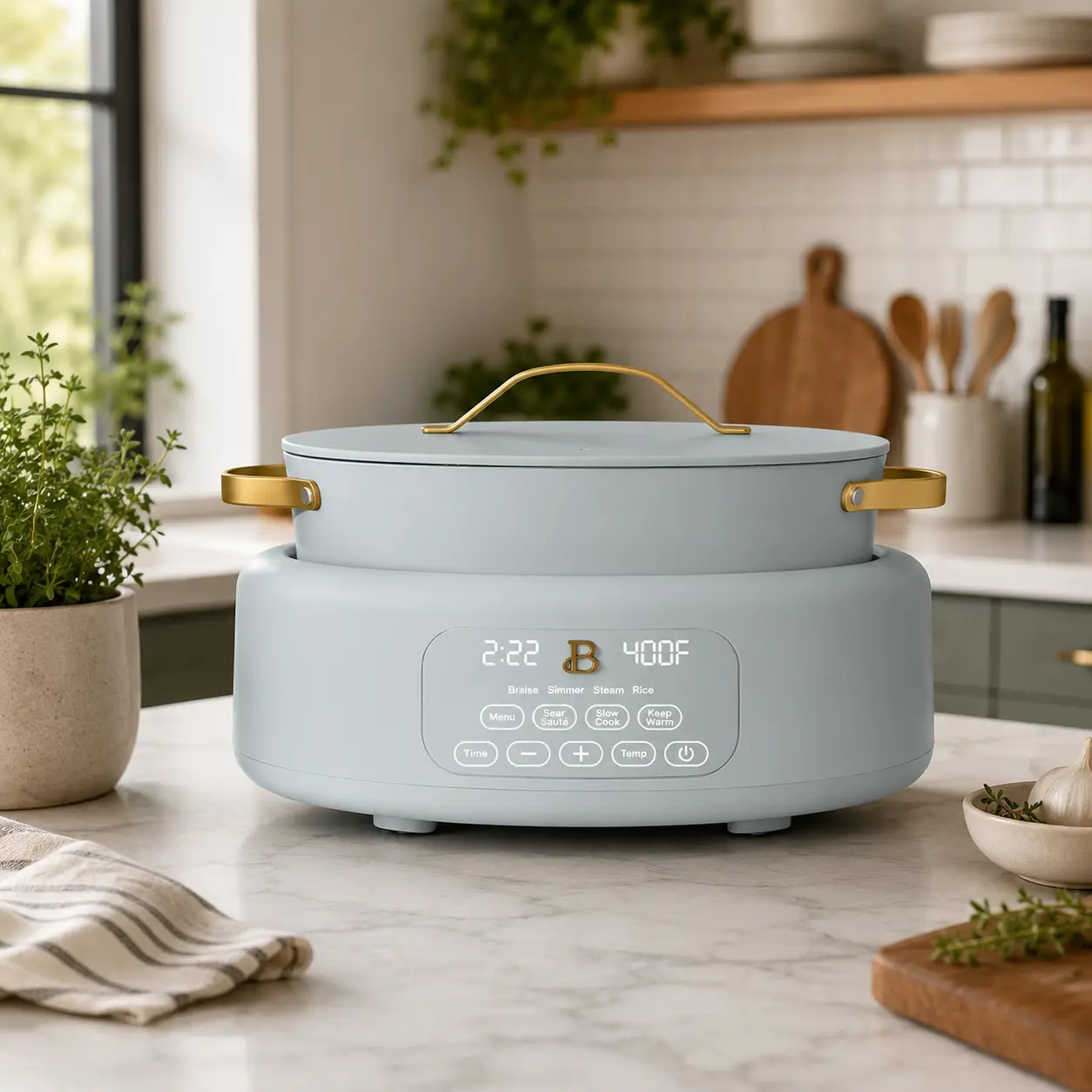 Beautiful 10-in-1 6-Qt Electric Multi-Cooker by Drew Barrymore – White Icing Cooking Pots