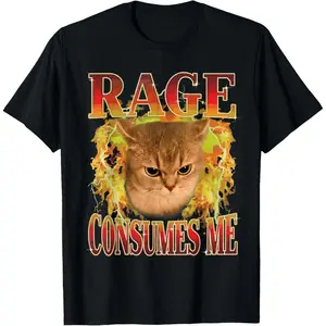 Cat Rage Is Consuming Me Funny Angry Meme Cats Humor T-Shirt