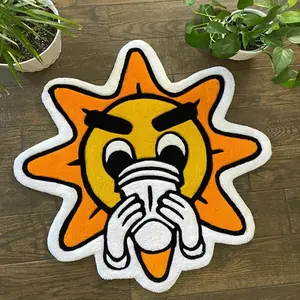 Creative Cartoon Sun Rug, Soft and Thick Plush Carpet, Unusual Shape Design, Perfect for Boys' Rooms, Living Room, Bedroom, Hallway, Cozy Home Decor, Household Decorative Rug, Cartoon Pattern Rug, Fluffy Area Rug