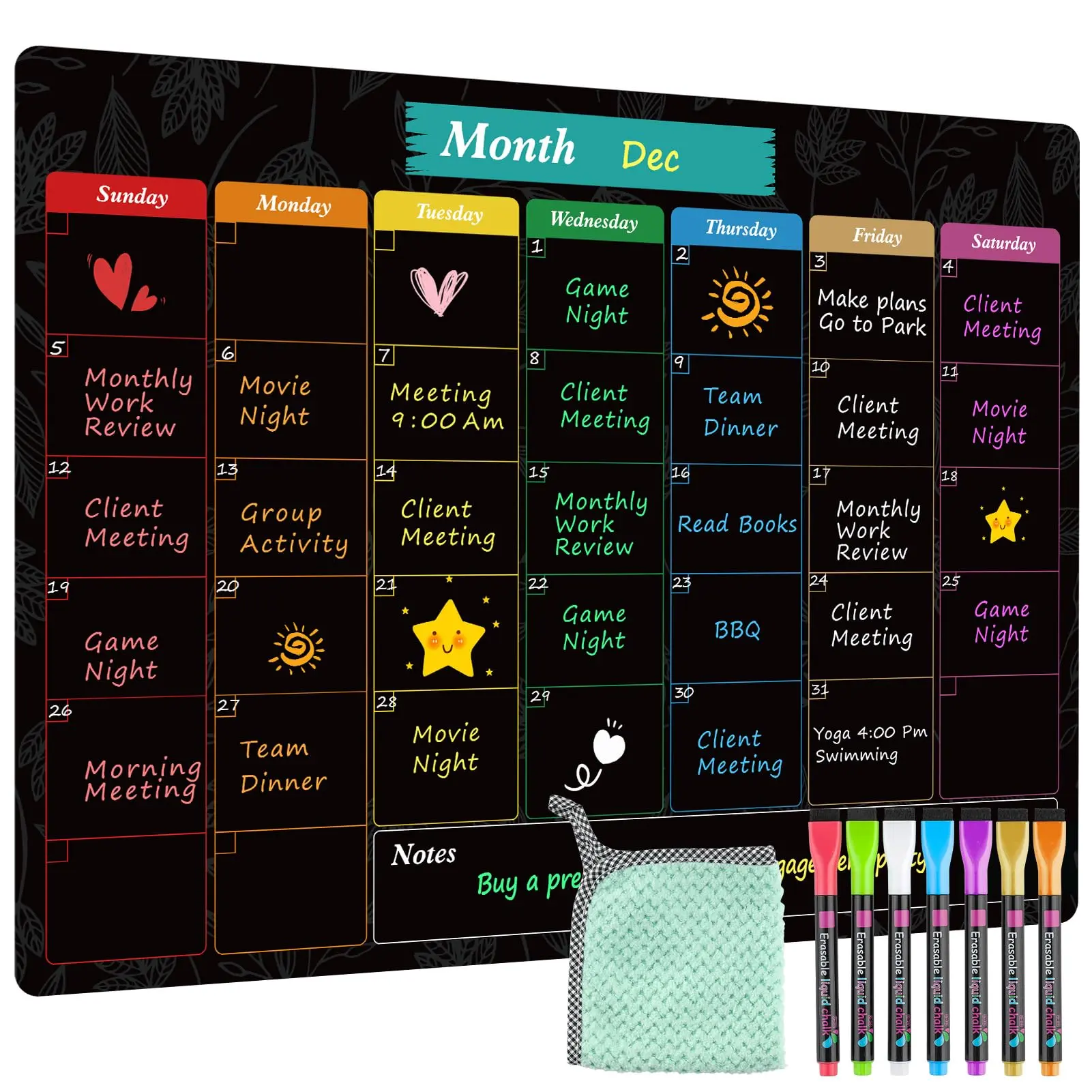 MaxGear 16x12 in Monthly Planner Magnet Dry Erase Board, Color-Coded Planning Board, Reusable Fridge Calendar Whiteboard with 7 Fine-Point Markers & 1 Cleaning Cloth for Kitchen Home Organization, Color-Coded Planning Boards