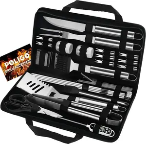 POLIGO 29 PCS BBQ Grill Accessories Stainless Steel BBQ Tools Grilling Tools Set with Storage Bag for Fathers Day Dads Birthday Presents - Camping Grill Utensils Set Ideal Grilling Gift for Men Silver