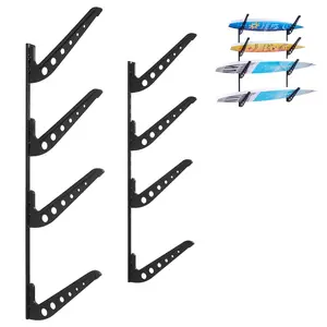 【fathersdaygift】VEVOR Surfboard Wall Mount,4 Tiers Horizontal Surfboard Rack for Storage and DisplayAdjustable Height Metal Board Stand OrganizerSurf Board Holder for SnowboardsKiteboardsShortboardSkis