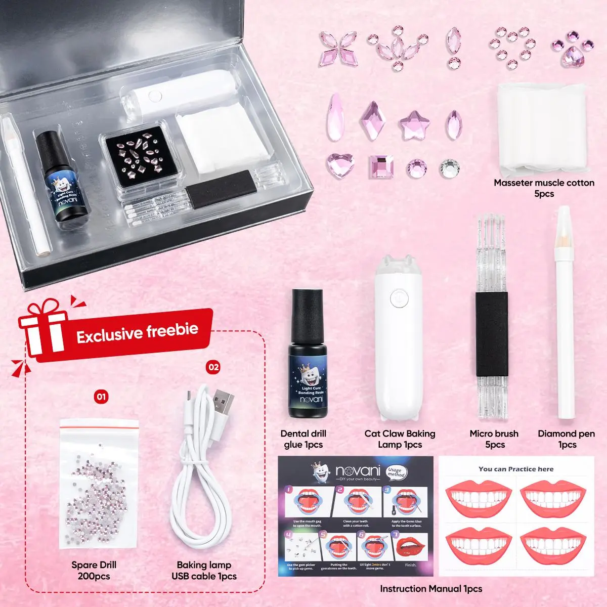 DIY Tooth Gem Kit, Teeth Accessory with Includes Tools, Multi-Pack Gemstones & Crystals - Fashion Costume Jewelry for Crafting, Oral Care Use