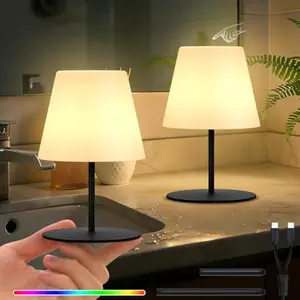 uuffoo 2 Pcs Mini Shower Lamp Rechargeable Table Lamp, Cordless Desk Lamps Bathroom Lamp Touch Warm White and RGB IP44 USB-C Cable, Easily Portable for Bedroom Bathroom Balcony Patio (Black)