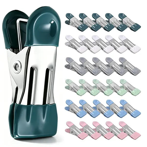 6 Vibrant Colors Metal Clothes Pins 30PCS, 2.17 Inch Durable Stainless Steel Clothespins with Rubber, Heavy Duty Laundry Clips for Clothesline Drying, Photo Hanging, Sealing Food Bags Kitchen Storage Clips