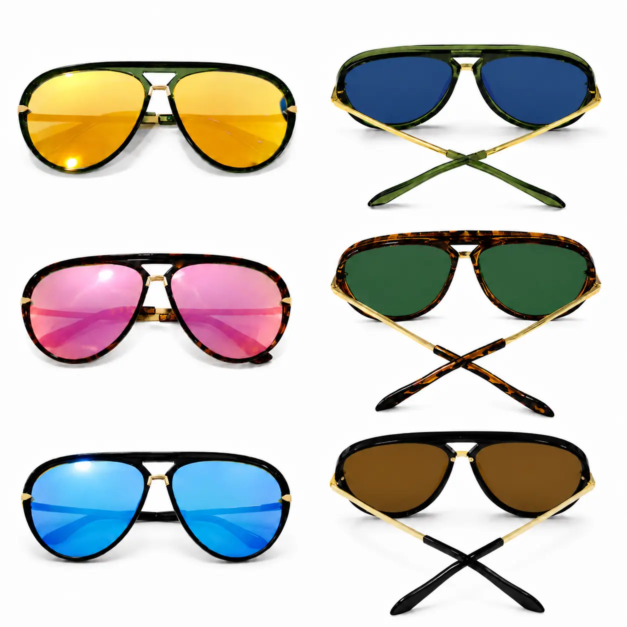【Summer Vibes】3 PCS Mirrored Aviator Sunglasses for Men Women, Retro Oversized Shield Shades, Lightweight Fashion Sunglasses, Trendy Driving Beach Vacation Eyewear, Blue Pink Yellow Lens Set beach necessities Oval Glasses