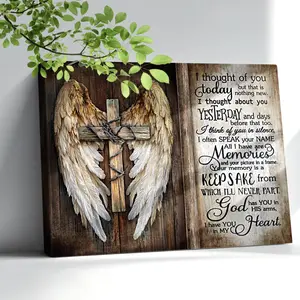 Angel Wings Cross Memorial Wall Art Because Someone We Love Is In Heaven Canvas Print Framed For Living Room Bedroom Sympathy Bereavement Gift