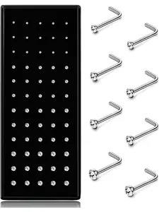 60-240Pcs Hypoallergenic Nose Studs for Women Men 316L Stainless Steel CZ Nose Piercing Jewelry L Shaped Nose Rings Bone Studs Screw Piercing 20G-22G 1.5mm 2mm 2.5mm 3mm Rhinestone Nose Ring