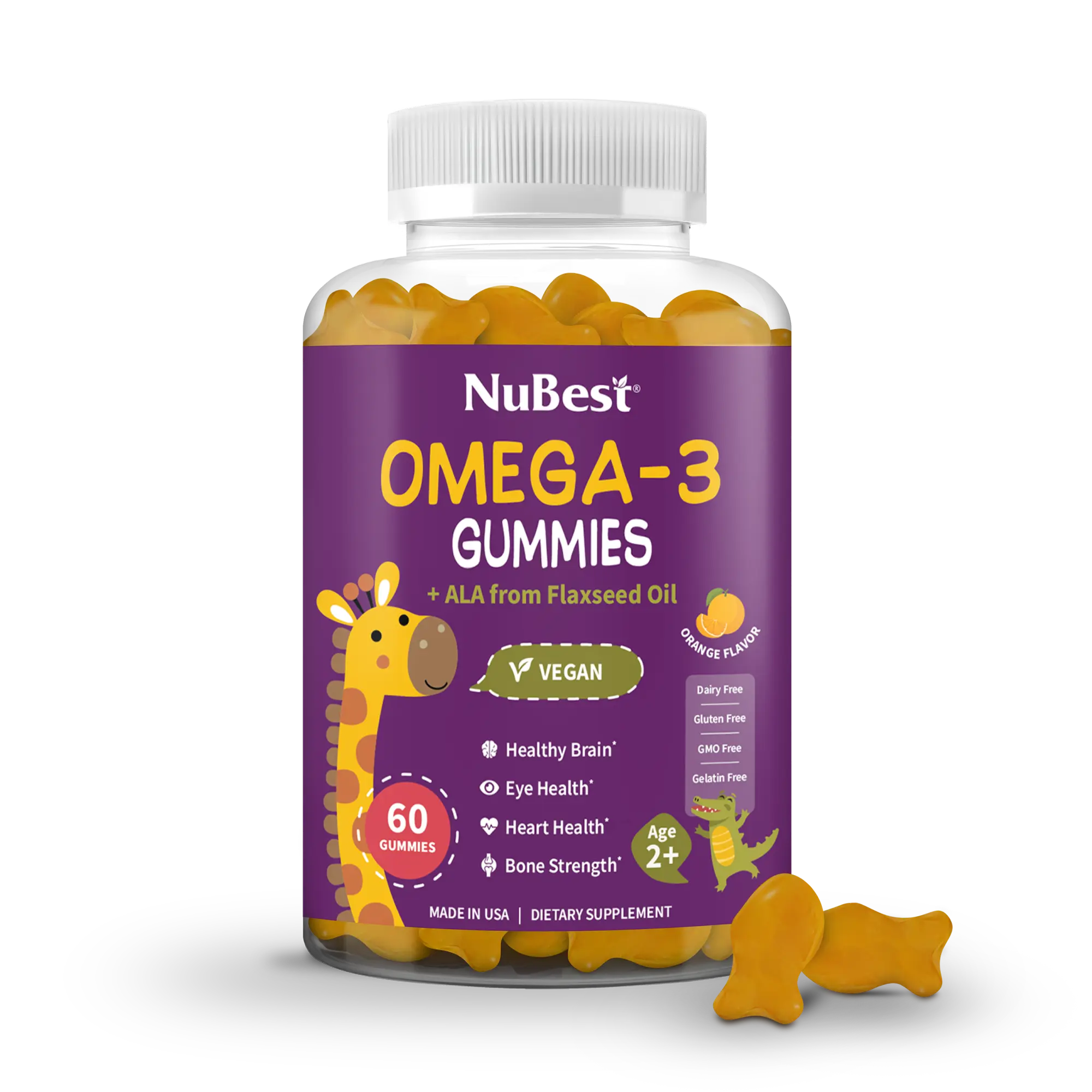 NuBest Omega-3 Gummies - Plant-Based Brain Boost Supplement, No Fish/Fish Oil, Dietary Supplements for Kids with Eye Support, Healthy Ingredients & Immune, Bone Benefits