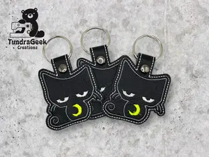 Black Kitten Embroidered Vinyl Keychain