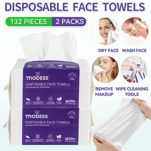 MODESS 2 Packs(132 Sheets) Thickened Ultra-Soft Disposable Face Towels, Reusable Facial Cleansing Towel For Wet & Dry Use, For Sensitive Skin, Effective Makeup Removing, Cleansing, And Traveling Essentials