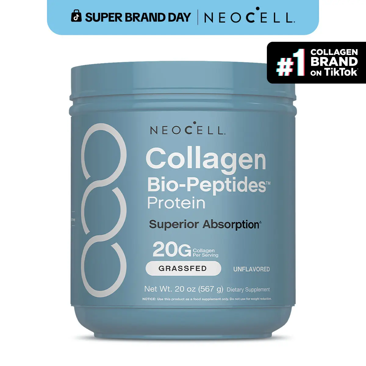 NeoCell Collagen Peptides Powder 20oz - Grassfed Protein Supplement - Advanced with 18 Essential Amino Acids