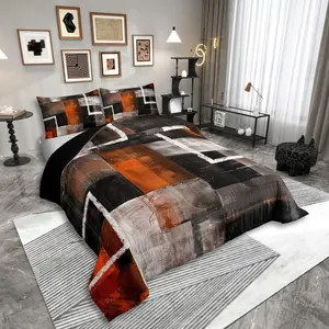Burnt Orange Comforter Abstract Oil Painting Bedding Set,Modern Geometric Watercolor Patchwork Comforter Set for Teen Adults,Abstract Graffiti Art Quilt