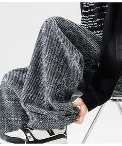 Merlader plaid casual pants for men; spring/autumn high-end streetwear brand; versatile wide-leg straight-cut trousers; loose casual streetwear pants; men’s straight-cut cargo sweatpants; unisex design