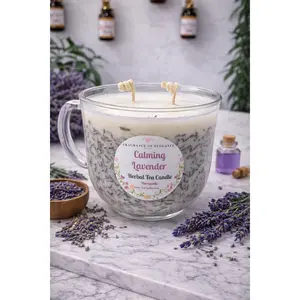 Lavender herbal tea candle made with essential oil 90 hour burn time