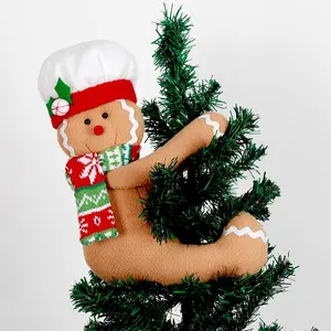 Gingerbread Man Christmas Tree Topper Decorations Unique Funny Xmas Plush Stuffed Gingerbread Hugger Decor for Christmas Tree Wine Bottle Curtain Ornaments Ginger White Red Green