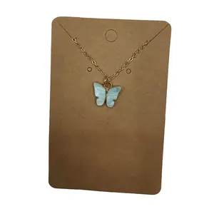 Mint Green Stone Butterfly Necklace with Gold Chain and Butterfly Pendant
