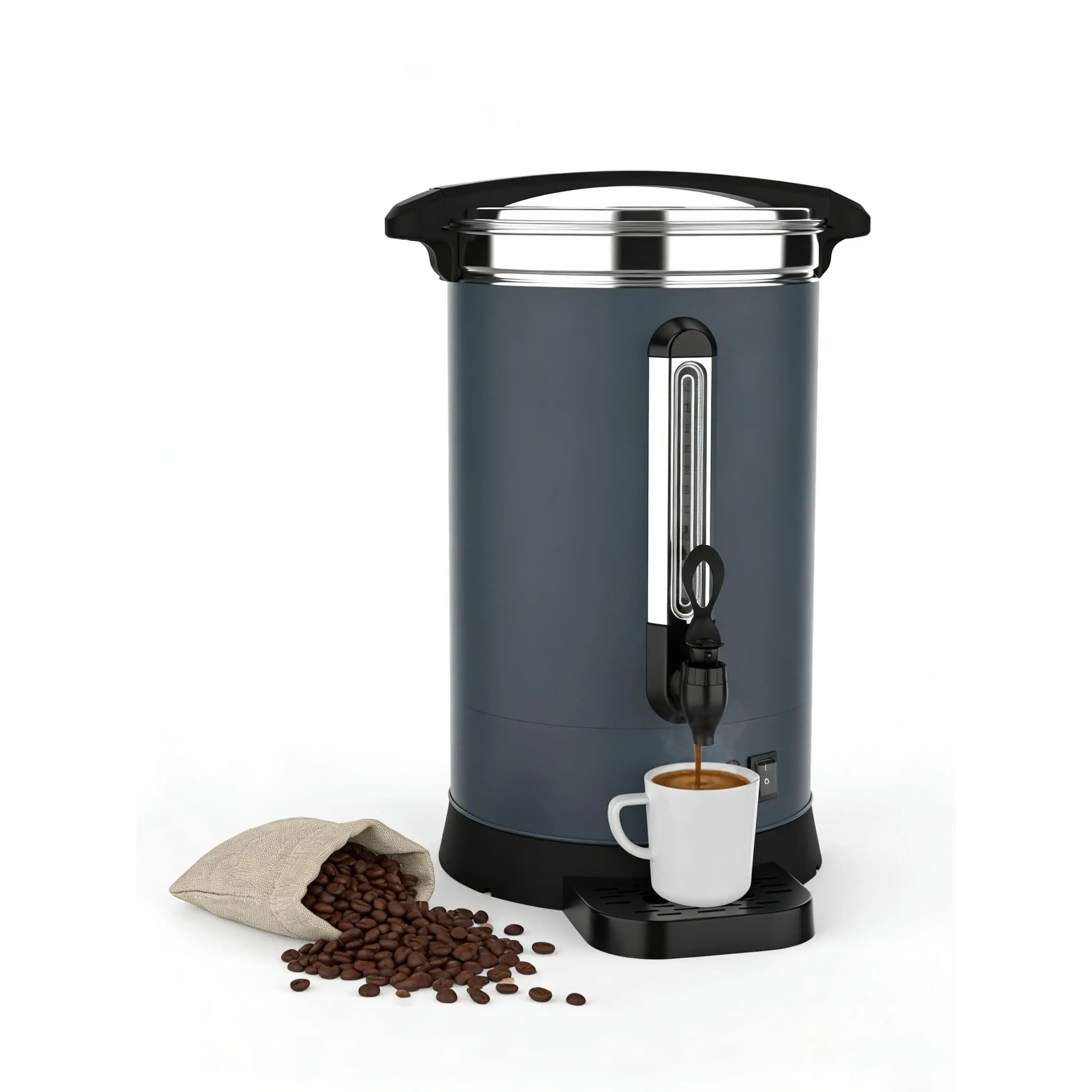 100-Cup Commercial Coffee Urn, 14L / 3.8-Gallon Stainless Steel Double-Wall Electric Coffee & Hot Water Dispenser, Large-Capacity Brewer for Catering, Events, Buffets, and Parties
