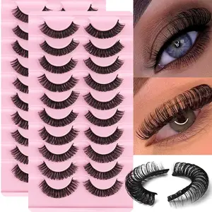 Russian Strip Lashes D Curl, Natural Look Fluffy Volume Wispy 3D Fake Eyelashes, 20 Pairs 2 Pack, Enhance Eye Beauty Daily Use, Cosmetic Eyelashes, False Eyelashes