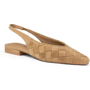 Suede Slingback Flats for Women, Pointed Toe Mule Shoes with Adjustable Buckle, Comfortable Low Heel Dress Flats for Work Office Casual