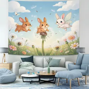 Dreamy Bunny Themed Tapestry, Soft Fabric, Whimsical Fairy Tale Wall Decor That Creates A Cozy Vibe in Dorms, Bedrooms and Kids' Rooms. A Must-Have for Room Makeovers and The Top Gift for Girls