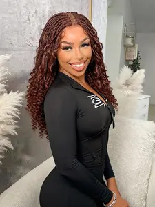 New French Braided Wave Wig, Full Lace Bohemian Box Braid Wig, 20 Inch Handmade No Knot Box Braid, 250% Density Cornrow Wave Headband Wig, Lace Braided Wigs, Boho Box Braids