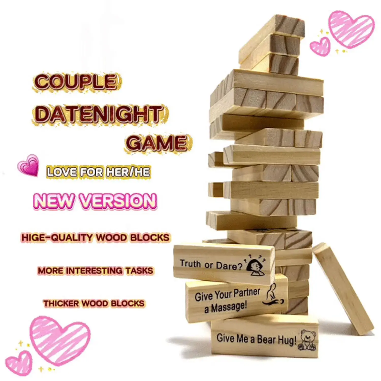 Stacking-tower Game for Datenight,Gift for Friend,Best Game for Party,48 Pcs.funny gifts for adults,romantic gifts for guys