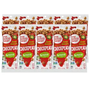 The Good Bean Crunchy Chickpeas - Sweet Sriracha - (10 Pack) 1.4 oz Packet - Roasted Chickpea Beans - Vegan Snack with Good Source of Plant Protein and Fiber
