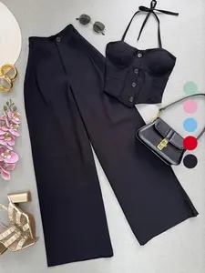 Women's Casual Stylish Fashion Solid Color Lightweight Cami & Long Pants Two-Piece Set Suits for Spring & Summer, Perfect for Daily Wear