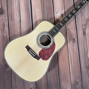 Natural Wood Color D45 Acoustic Guitar, Spruce Top, Rosewood Fretboard, 20 Frets, Bone Nut, Warm-Tone Sound System, Ideal for Country, Blues Jazz