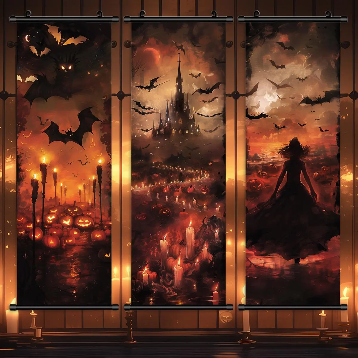 Halloween Themed Hanging Banner, Decorative Banner, Party Decorations Banners, 3 Counts/set Scary Pattern Halloween Decoration, Wall Art for Home Living Room Bedroom Decor