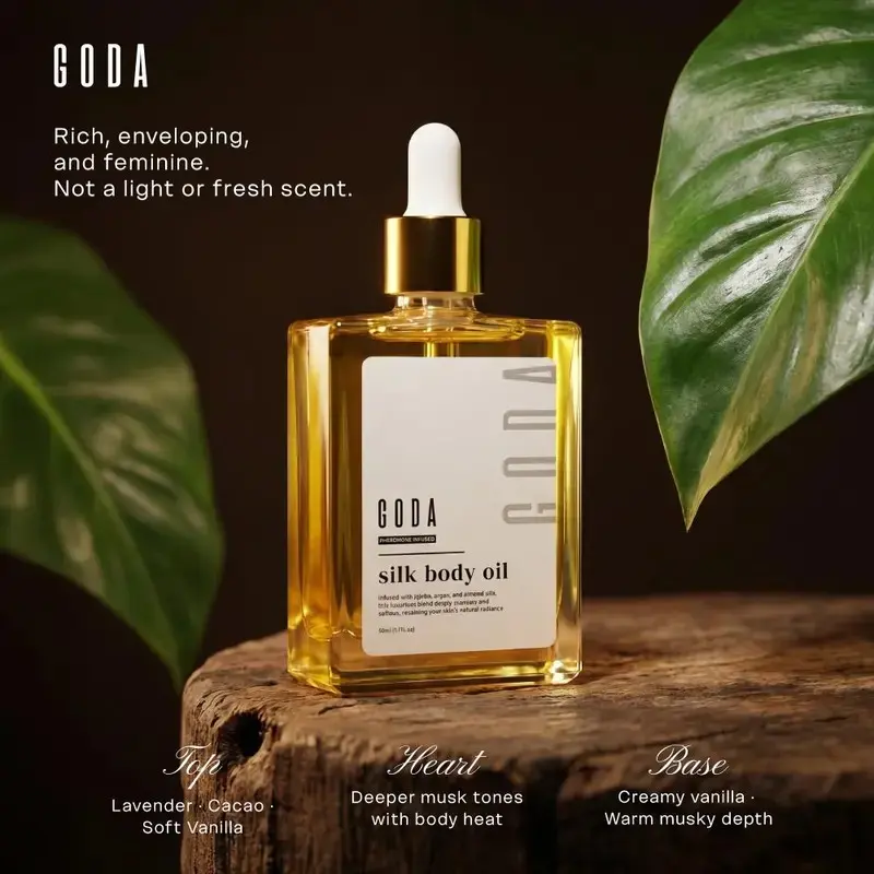 GODA Women's Organic Scented Silk Body Oil - Firming Anti-Aging Moisturizing Formula for Crepey Skin Hydration After Shower, Premium Skincare