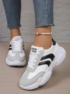 Women's PU Thick Sole Sneakers, Fall Winter New Season Casual Shoes, Height Increasing Anti-Slip Waterproof Argo Training Shoes, Trendy Walking Sneaker, Thick Soled Sneakers