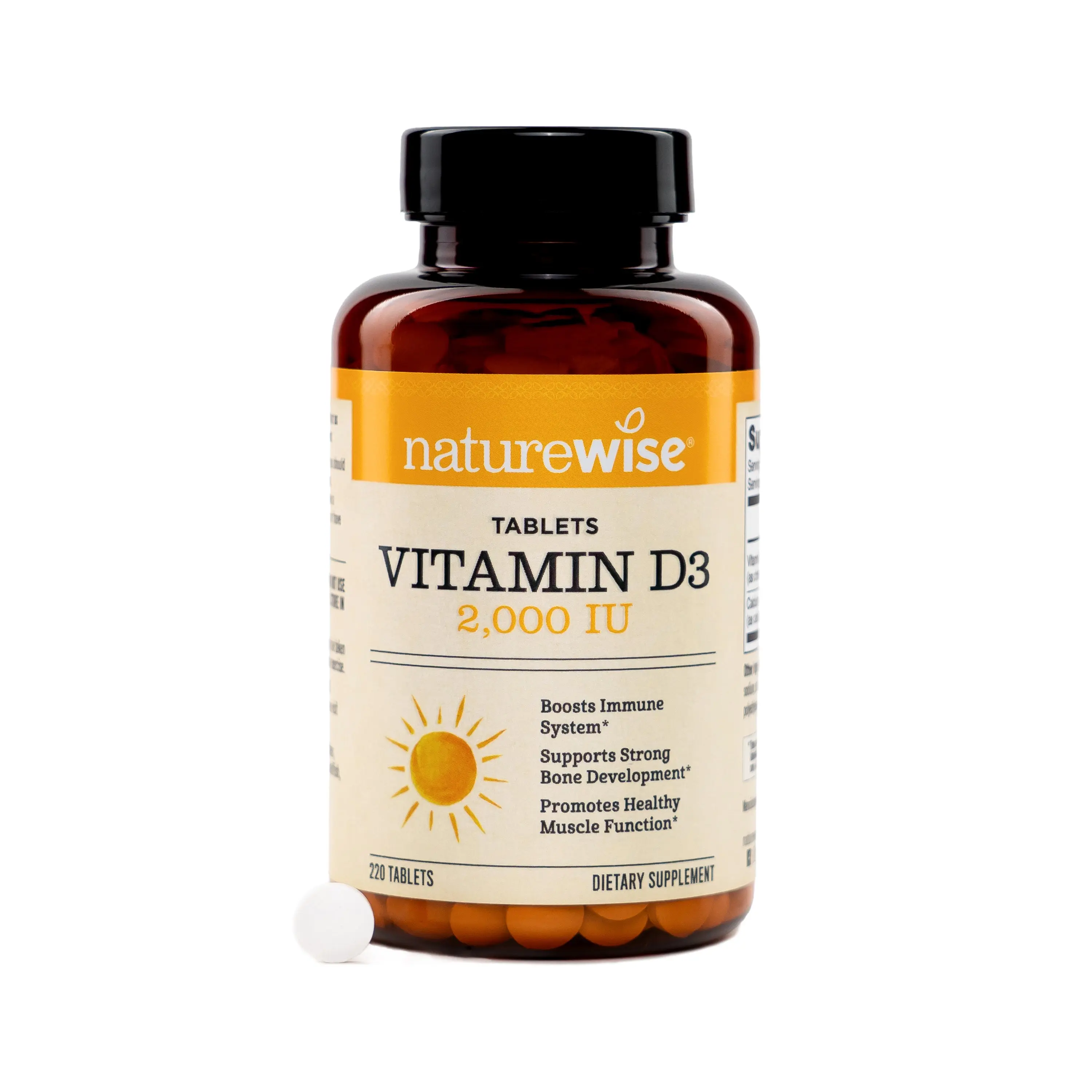 NatureWise Vitamin D3 2000IU Tablets - Naturally Sourced Vitamin D Supplement for Bone & Immune System Support - Easy-to-Swallow Mini Tablets - Non-GMO, USA Manufactured