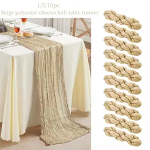 1/5/10-piece beige cheesecloth table runner set, Decorations, pleated gauze table runners suitable for wedding parties, baby showers, bridal parties, bohemian vintage-style events, perfect for tabletops, banquet tables, reception