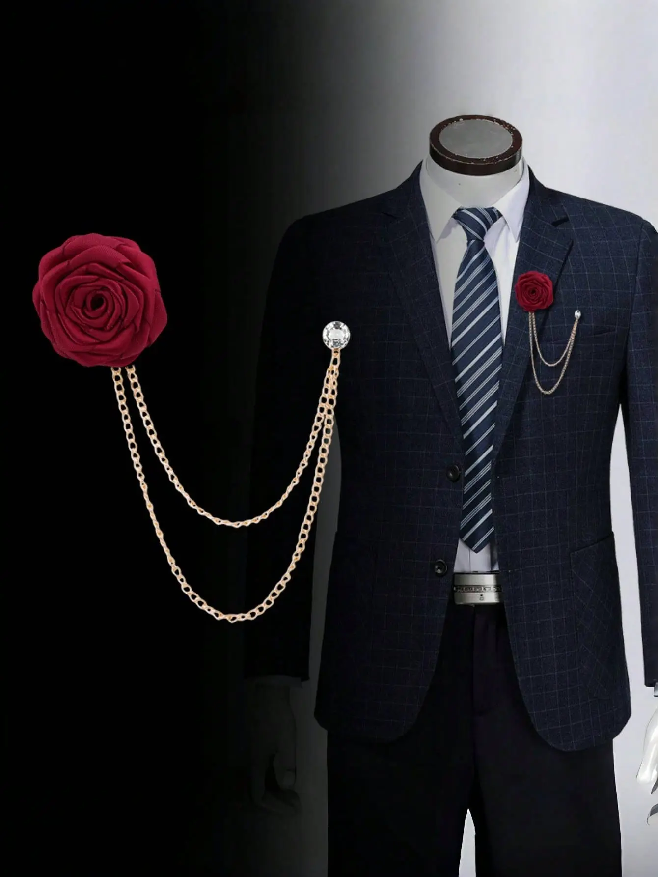 1pc Handmade Rose Flower Brooch with Tassel Chain – Korean Style Suit Pin for Groom, Groomsmen, Valentine’s or Mother’s Day Gift