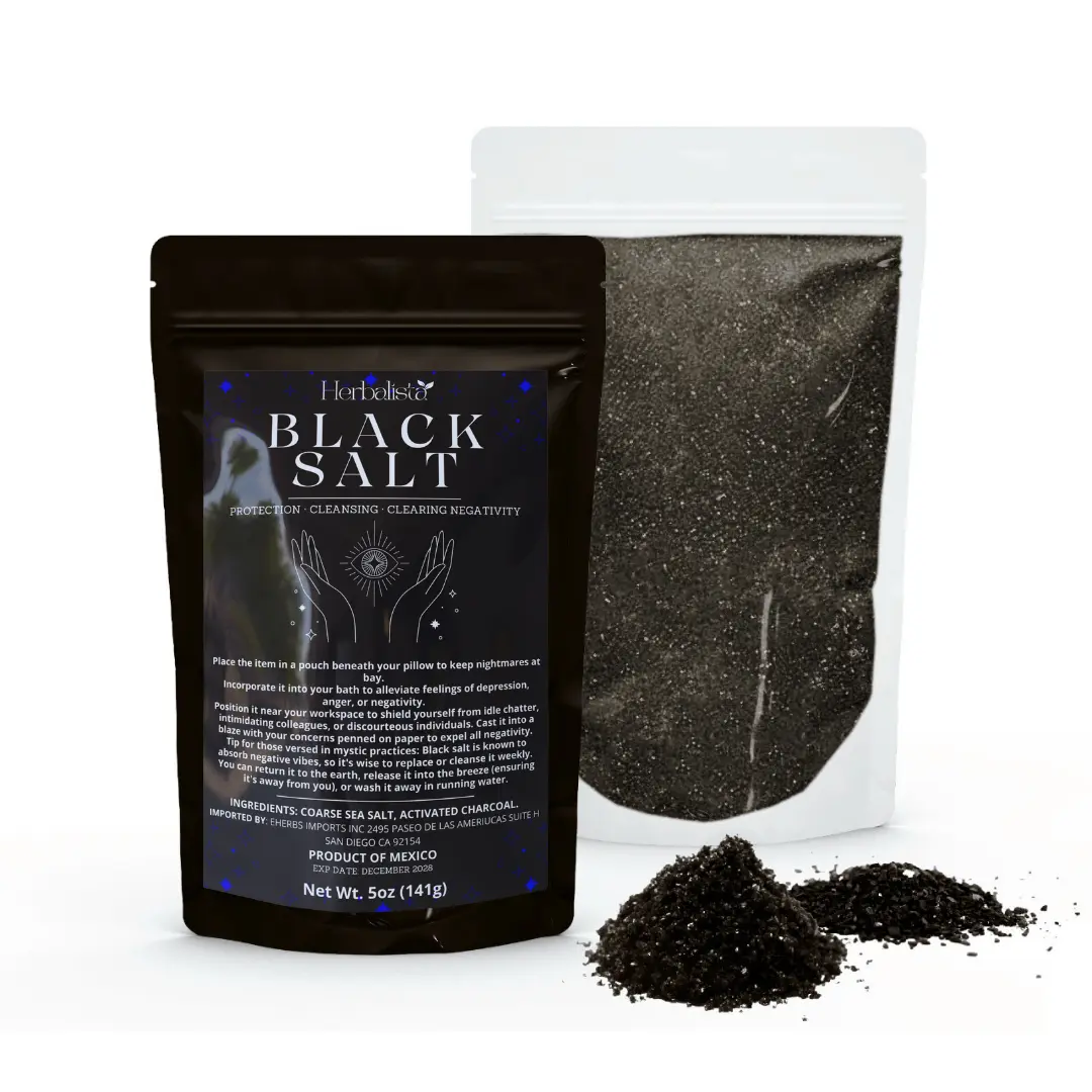 Bloom Well Black Salt Cleanser - 2oz (56g) Premium Sal Negra Powder, 5oz Option - Wiccan Supplies for Rituals, Purification - Consecrated Bath Care, Natural Alley Spells, Line Doorways Protection, Negativity Absorbent, No Salt Charcoal