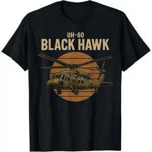 Cotton Streetwear Graphic Tees Casual Round Neck Shortsleeve Fashion UH-60 Black Hawk T-Shirt