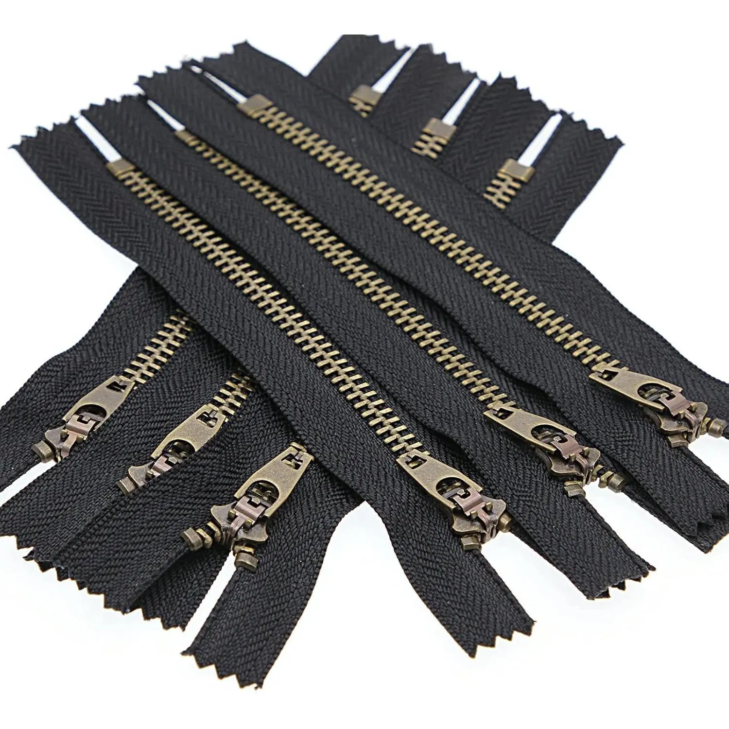 5# Metal Zipper for Jeans 4" Antique Brass Zipper Close End Jeans Zippers 6 count,(Black-Brass)