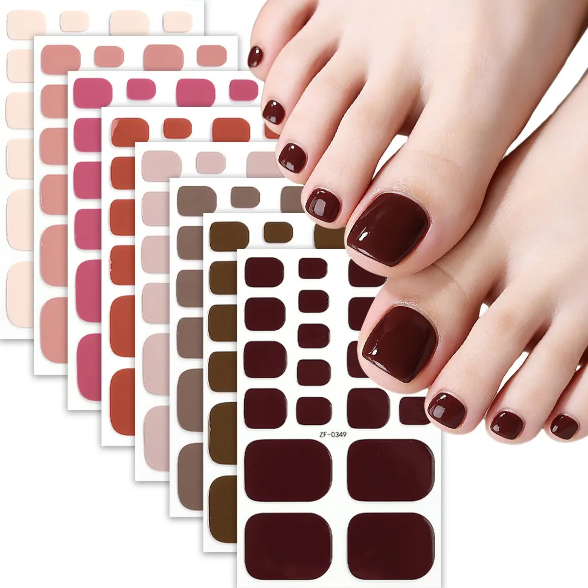 8 Sheets Toe Nail Strips, Multi-Color Toe Nail Wraps, Long-Lasting Self-Adhesive, Salon Finish, Easy to Apply & Remove, Ideal for Home Salon, Daily Wear & Summer Foot Care, Nail Art Products, Nail Accessories for Women & Girls