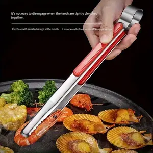 1-piece Stainless Steel Food Tongs, for Grilling, Roasting Meat, Steak, Buffet, Multi-purpose Food Clamp, Heat-resistant Kitchen Tongs, Grill Utensils, Barbecue Accessories, BBQ Tools, Kitchenware