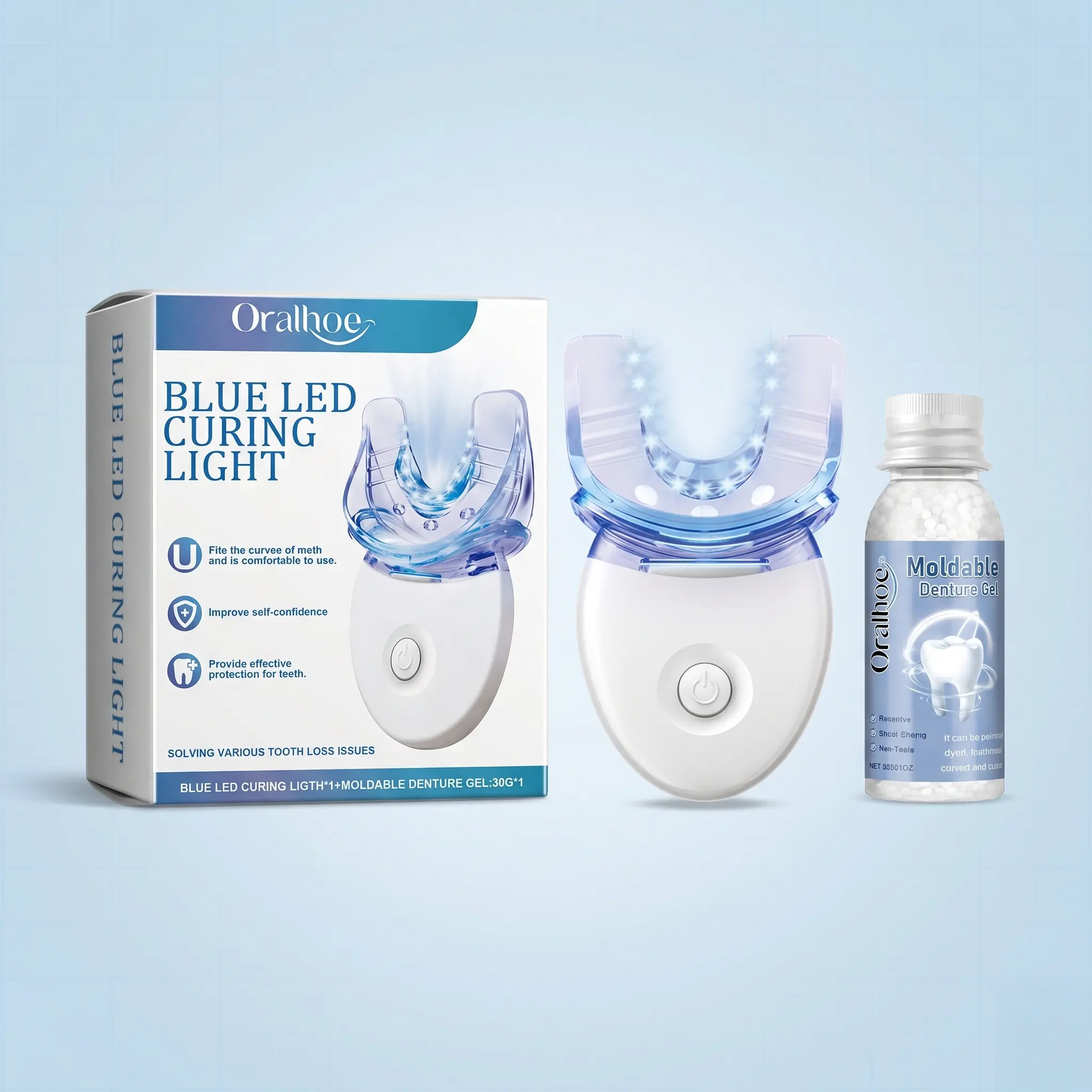 Teeth Whitening Kit  Blue LED Light & Thermal Tooth Repair Gel  Fix Gaps & Missing Teeth, Instant Smile, Safe Strong Temporary Filler, Whitening fresh breath non sensitive brace oral plaque