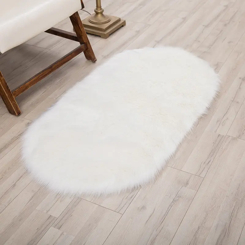 Fur Fabric Long Strip Carpet Sample - 19.7in x 59.1in Modern Non-Slip Machine-Washable Furry Indoor Floor Mat for Bedroom Bedside, Girly Living Room