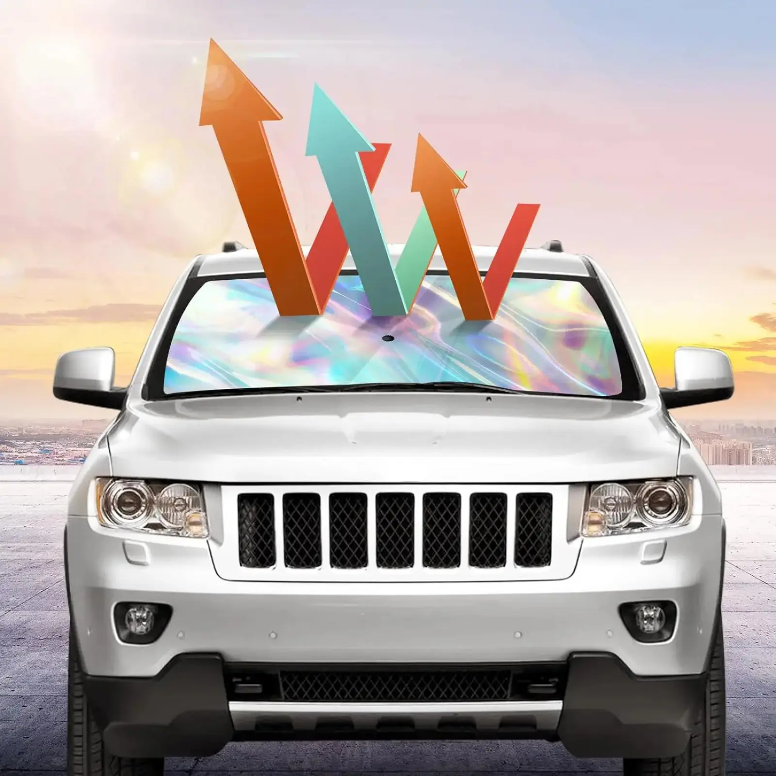 Laser Car Windshield Sun Shade |   Reflector Sunshade Offers Ultimate Protection for Car Interior |   Cool Reflective Sun Blocker Fits Sedan/SUVs, MPVs.