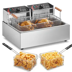 Commercial Electric Deep Fryer Countertop Unit 3000W 18 Qt / 17 L With Stainless Steel Construction, Temperature Control, High Power Heating, Dual Basket System, Easy Clean Drains, For Home Kitchen And Restaurant Use
