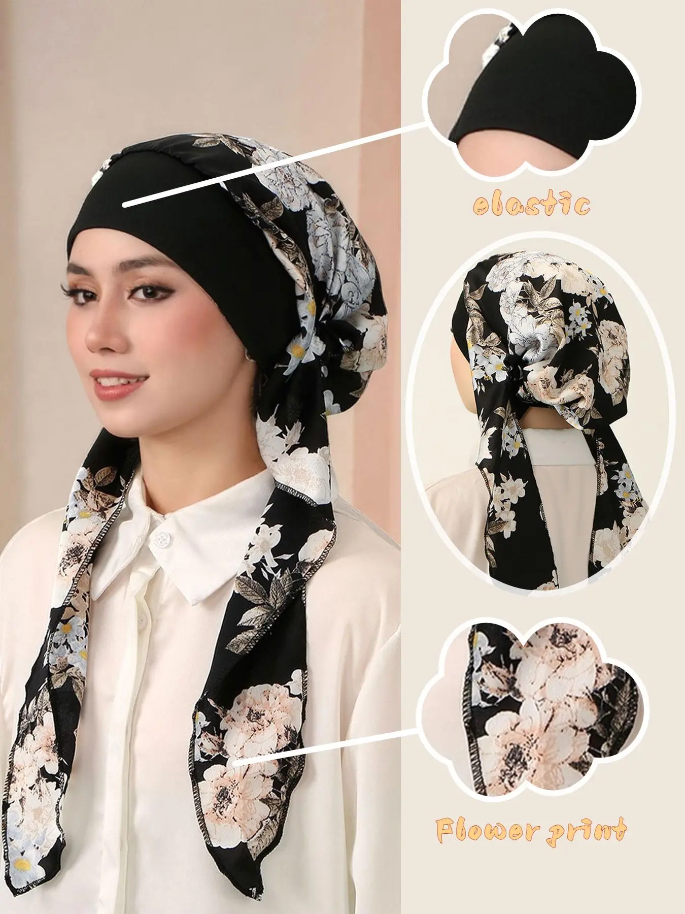 Polyester Fiber Headscarf Hat, Floral Print Ribbon Design, Rustic Style Sleep Cap, Easy Wear & Hand Washable, Modern Fashion Accessory