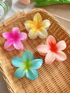 Simple Flower Design Hair Claws, Casual and Versatile Hair Accessories for Women, Minimalist Headwear Suitable for Beach Vacation Daily Use, Flat Claw Clips, Barrettes Hair Clips, Hibiscus Flower Hair Clip, Hair Clip Set